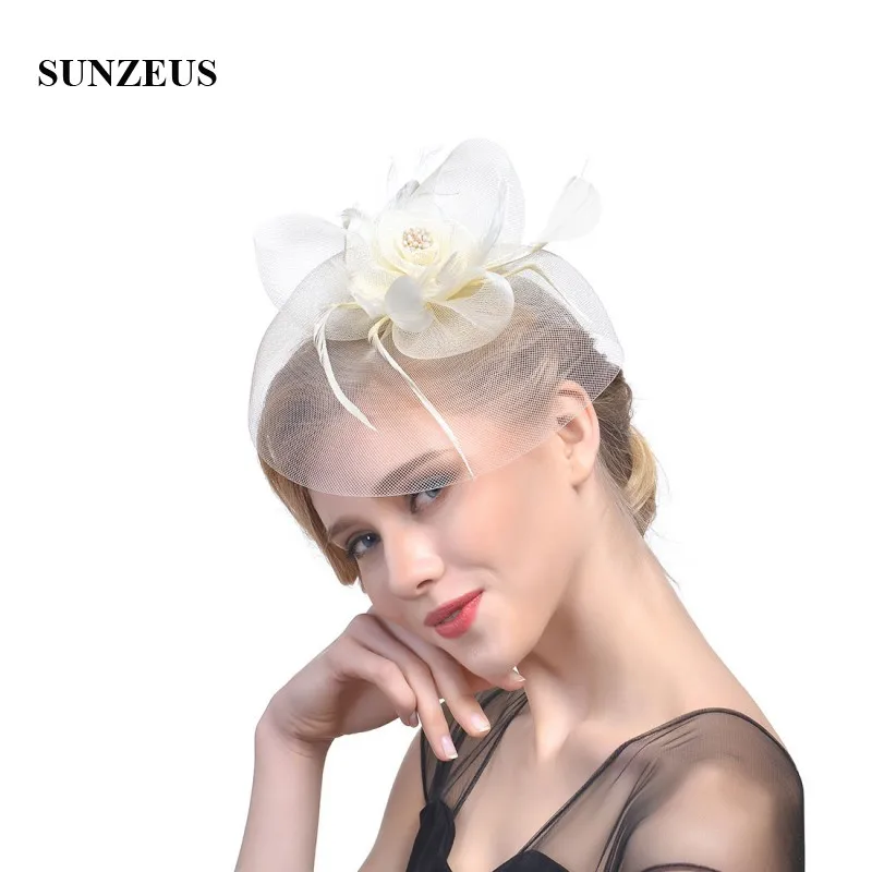 Chapéus de noiva com flora elegante acessórios de casamento chapéus de noiva branco fascinator chapéus de ocasião formal feminino bibi mariage sh30