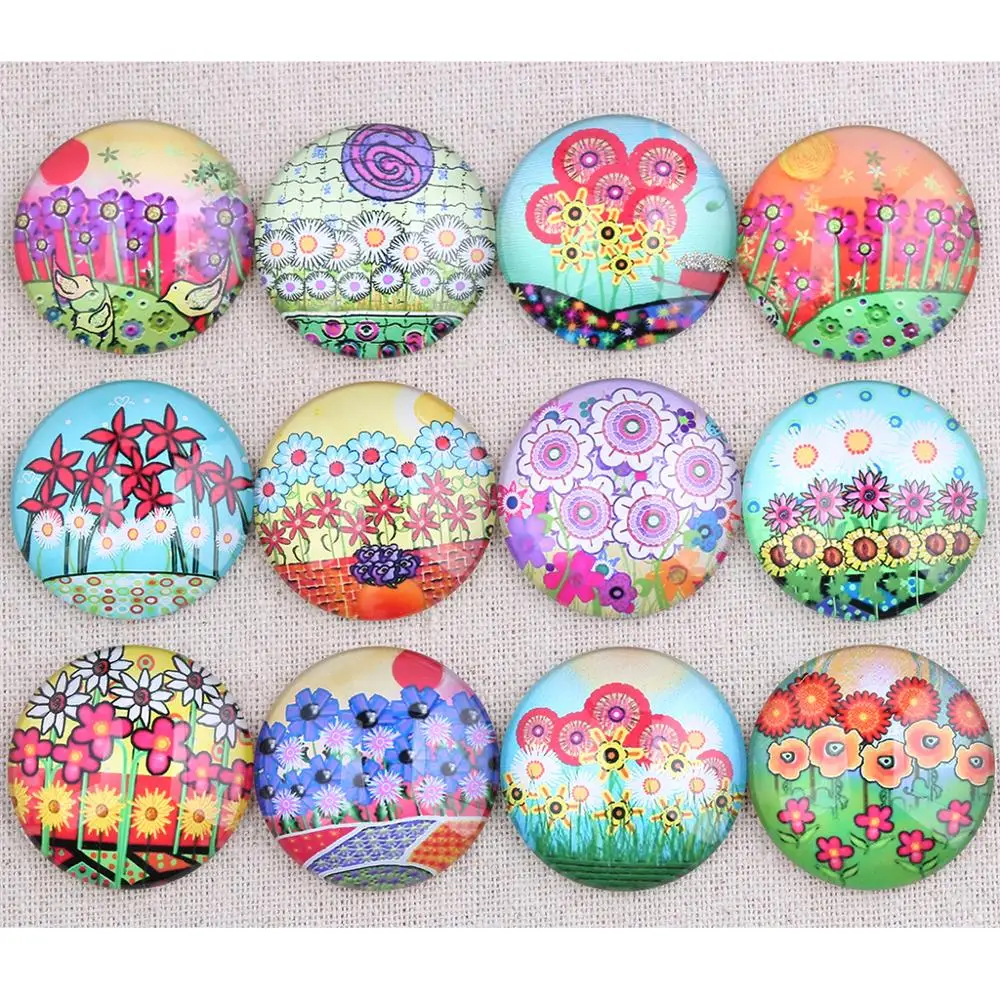 onwear Mixed colorful flower photo round glass cabochon 12mm 14mm 20mm 25mm 30mm 40mm diy flatback handmade jewelry findings