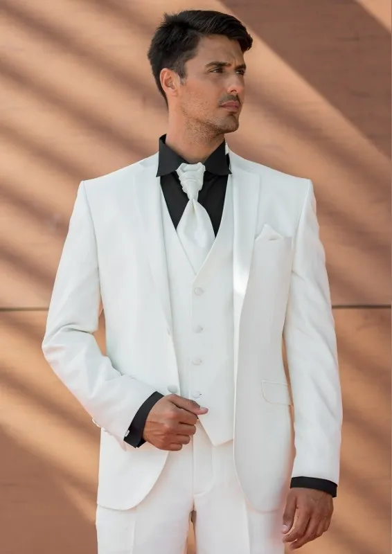 

Stylish Design Two Buttons Ivory Groom Tuxedos Groomsmen Notch Lapel Mens Suits Blazers (Jacket+Pants+Vest+Tie) W:1165