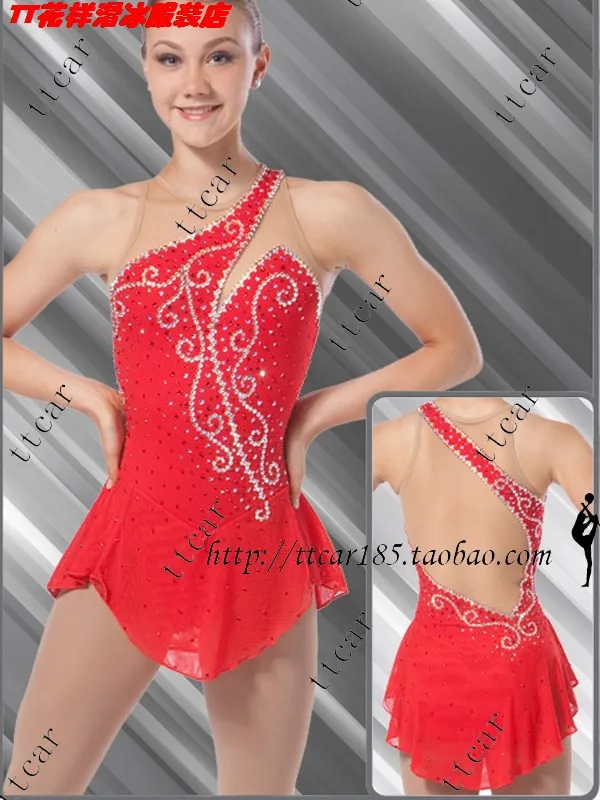 

skating dress adult red new brand custom women ice skating dress hot sale red figure skating clothing women free shipping W332