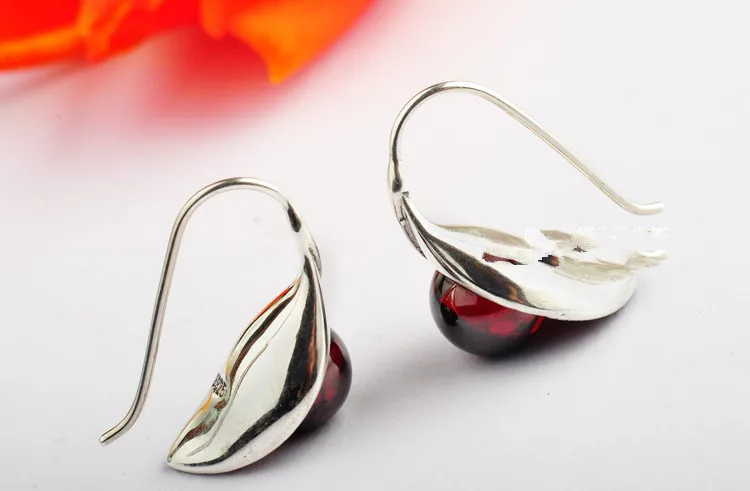 Ms Black  Wholesale 925 Sterling Silver Ball Garnet Earrings