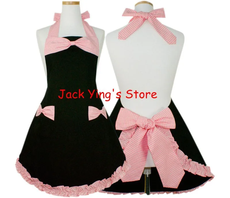 White Black Big Bowknot Kitchen Apron Woman Korean Cotton Plaid Ruffled Cooking Salon Avental de Cozinha Divertido Pinafore Apro