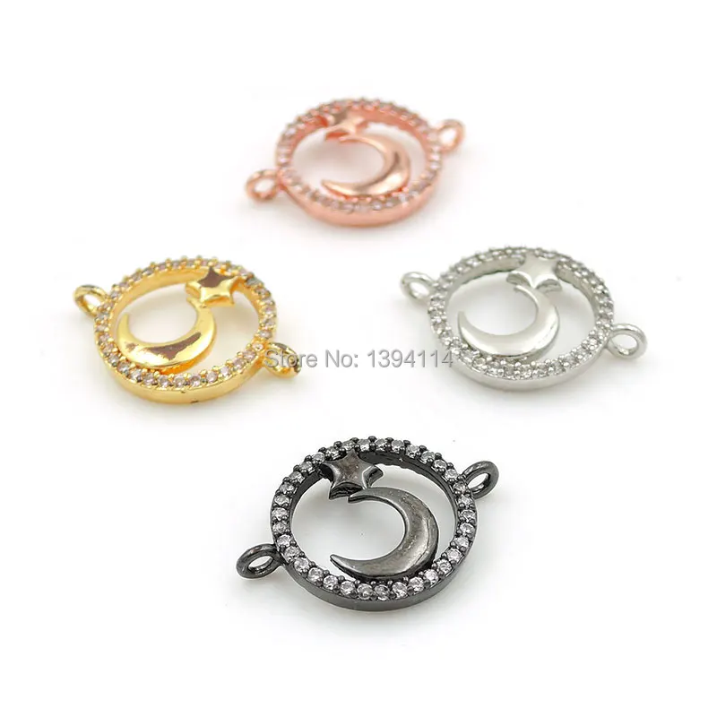 

18*13*2mm Micro Pave Clear CZ Round Connector With Crescent And Star Fit For Women As DIY Bracelets Accessory