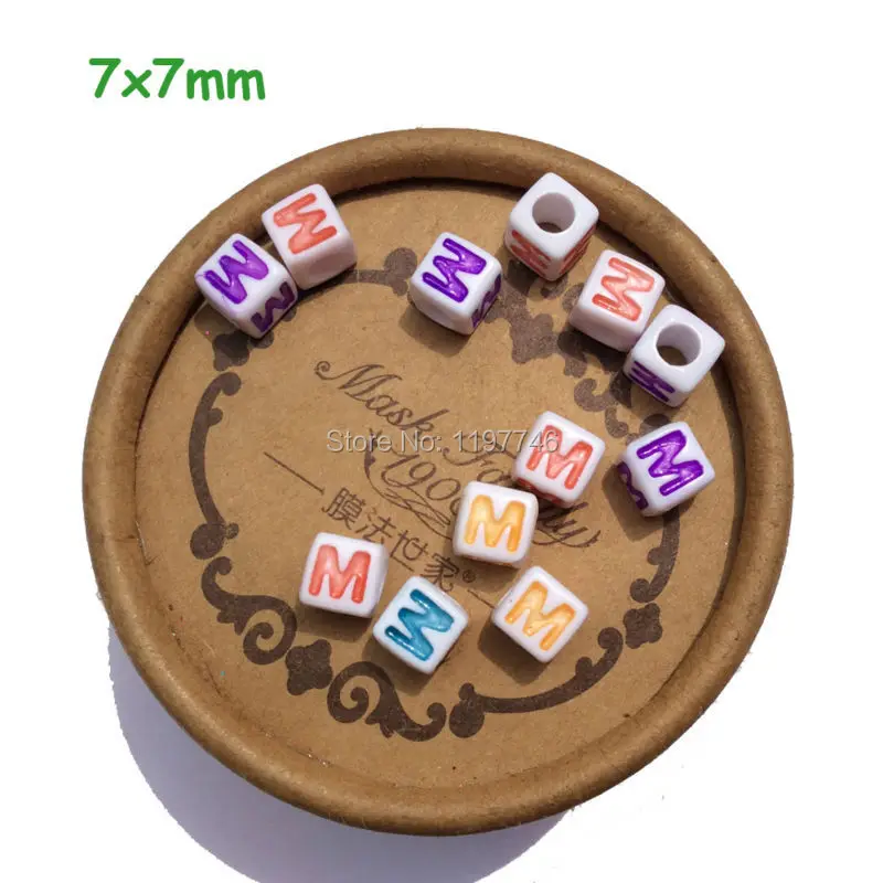 Free shipping cube square 7*7MM acrylic letter M beads Fashion jewelry alphabet beads!1900 pieces/lot!High quality!