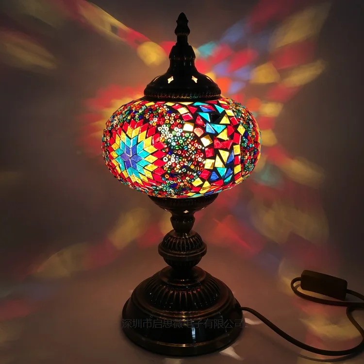 

Big Size Turkish Mosaic Table Lamp Vintage Art Deco Handcrafted Lamparas De Mesa Ball Glass Romantic Bed Light Led Night Lampe