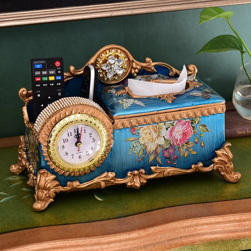 christmas European luxury multifunctional paper towel box creative clock carton napkin  living room remote control receiving box