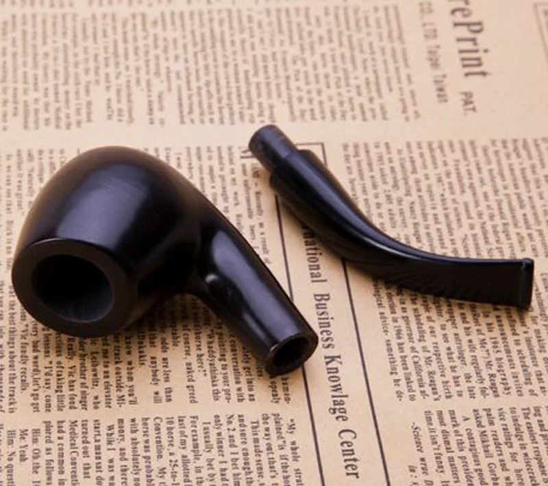 Durable Handmade Nature Ebony Wood Black Tobacco Smoking Pipe Round Wooden Pipe & Pouch & Stand & 10X 9mm Pipe Filters FT508B