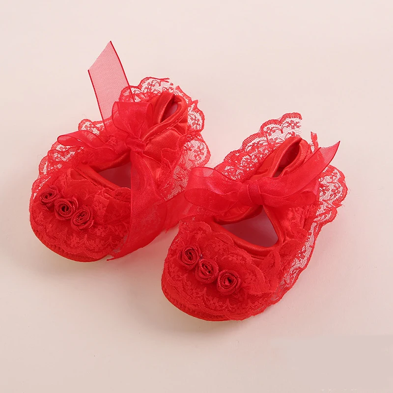 0-24M Baby Shoes Baby Girl Bow-knot Soft Sole First Walkers Infant Anti-skid Lace Princess Newborn Girl Infant Shoes Christening