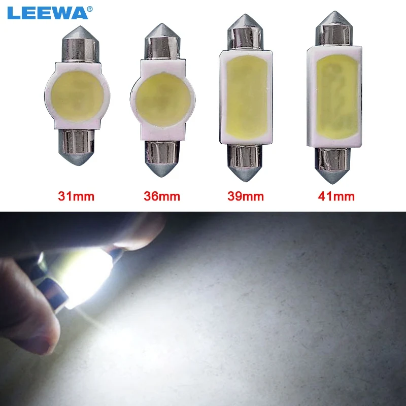 

LEEWA 100pcs White 31mm/36mm/39mm/41mm Car COB 2W Ceramic Body Casing Festoon Dome Light C5W Light Bulbs Foof Light #CA4632