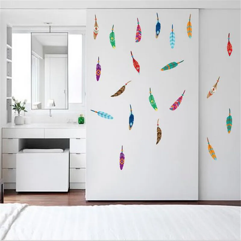 1PCS Color Feather Cartoon Wall Sticker Children's Room Kindergarten Bedroom Living Room Background Decorative Stickers 30*60CM