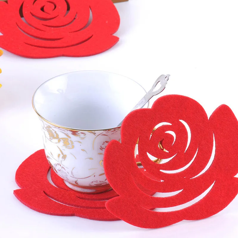 5PCS Kitchen Supplies Rose Felt Irregularities Tea Mat Bowl Pad Anti-Hot Insulation Pads Plates Pad Home Decoration