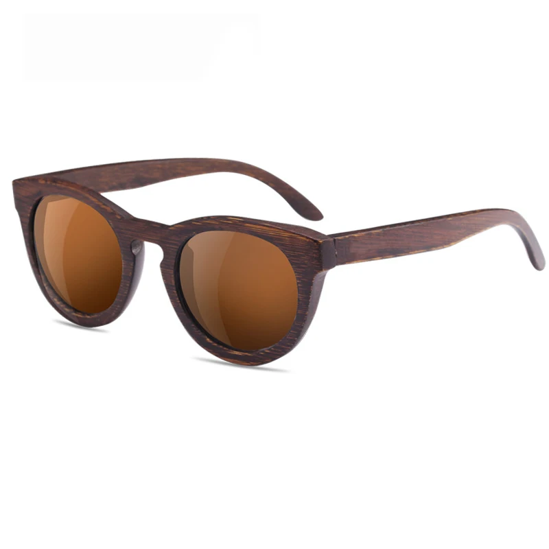 Retro Women Men Round Wood Bamboo Sunglasses Polarized Lens Clear Vision Come With Wooden Case Free Shipping