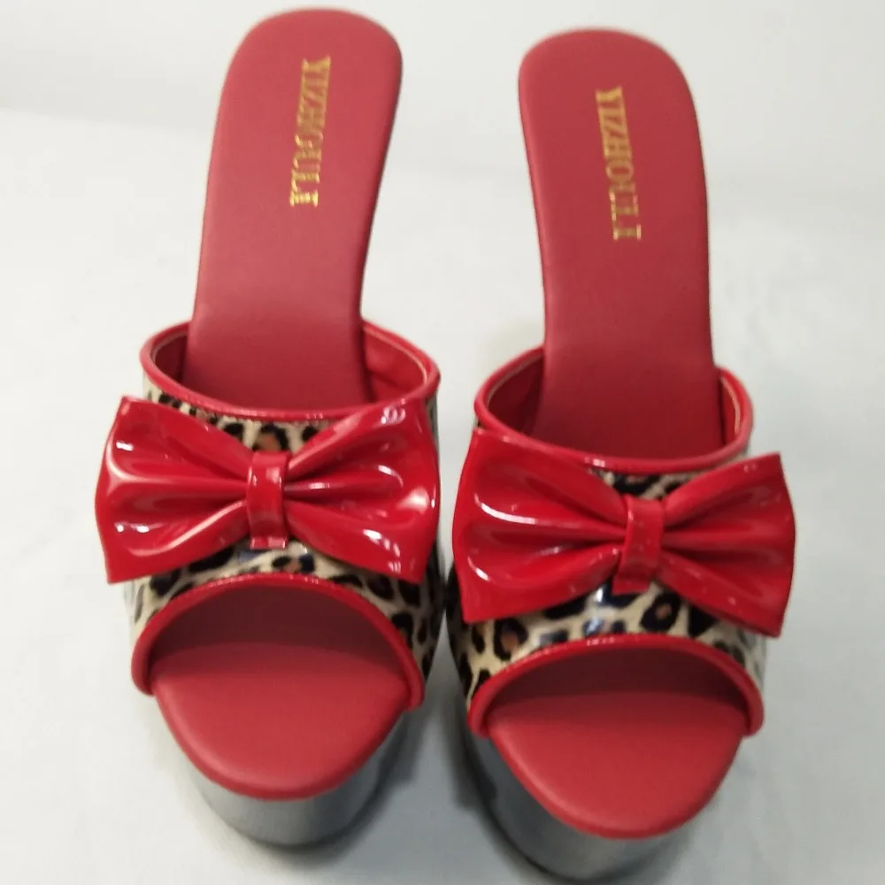15 cm sexy high heels painted slippers, sweet and sexy bow decoration, bride high heels Slippers