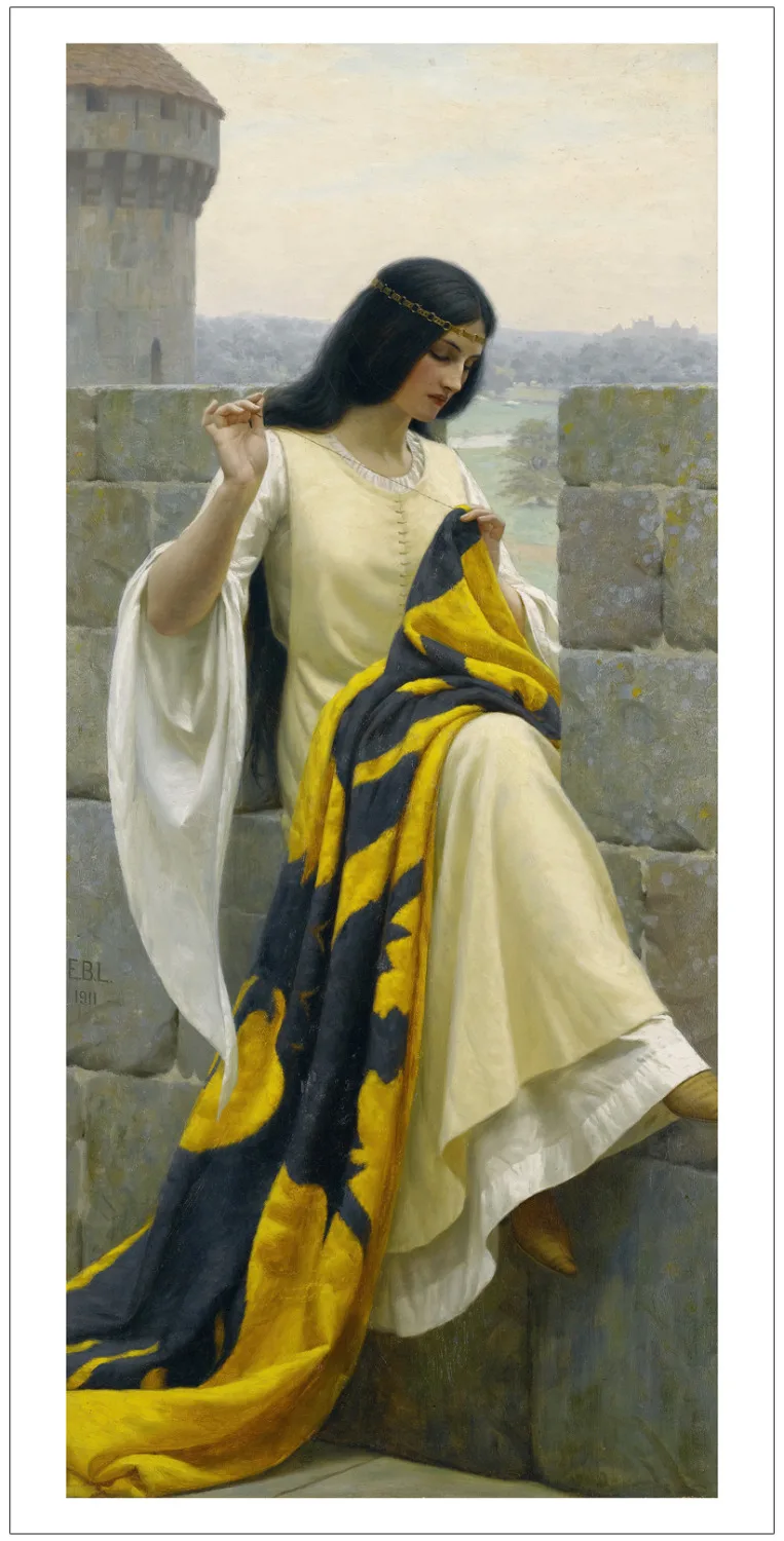 

Classical figurative painting canvas portrait poster beauty picture female portrait lady sewing yellow flag modernn home decor