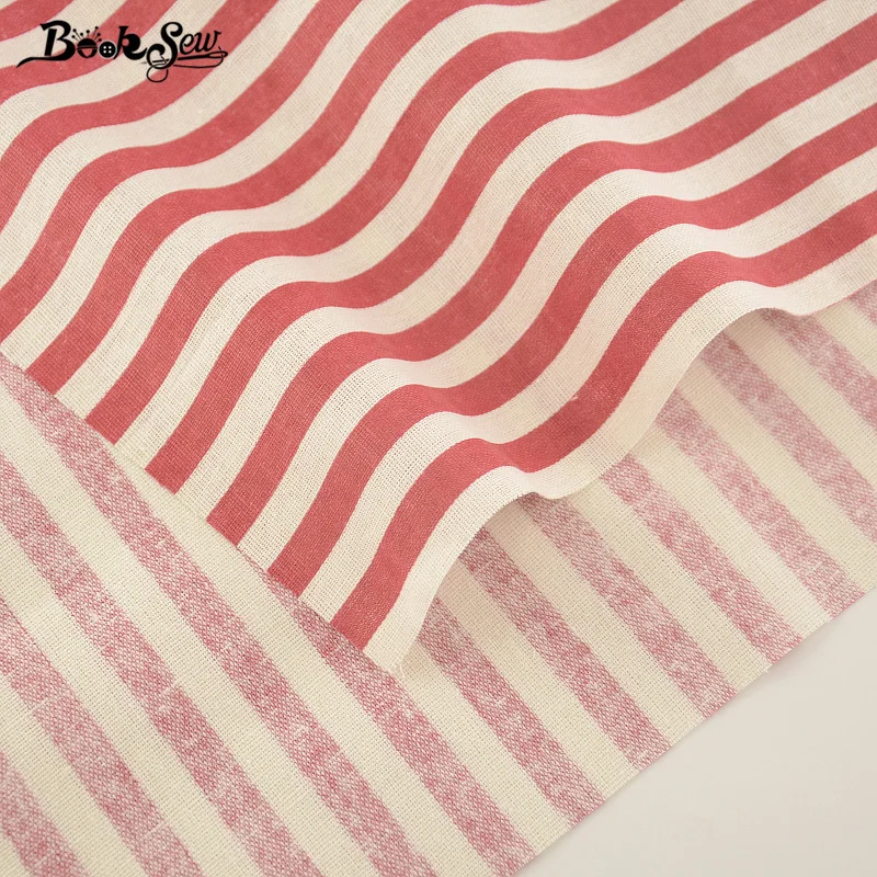 Booksew Home Textile Cotton Linen Fabric Red Strip Sewing Material Tissu Tablecloth Bag Curtain Cushion Pillow Zakka Quilting