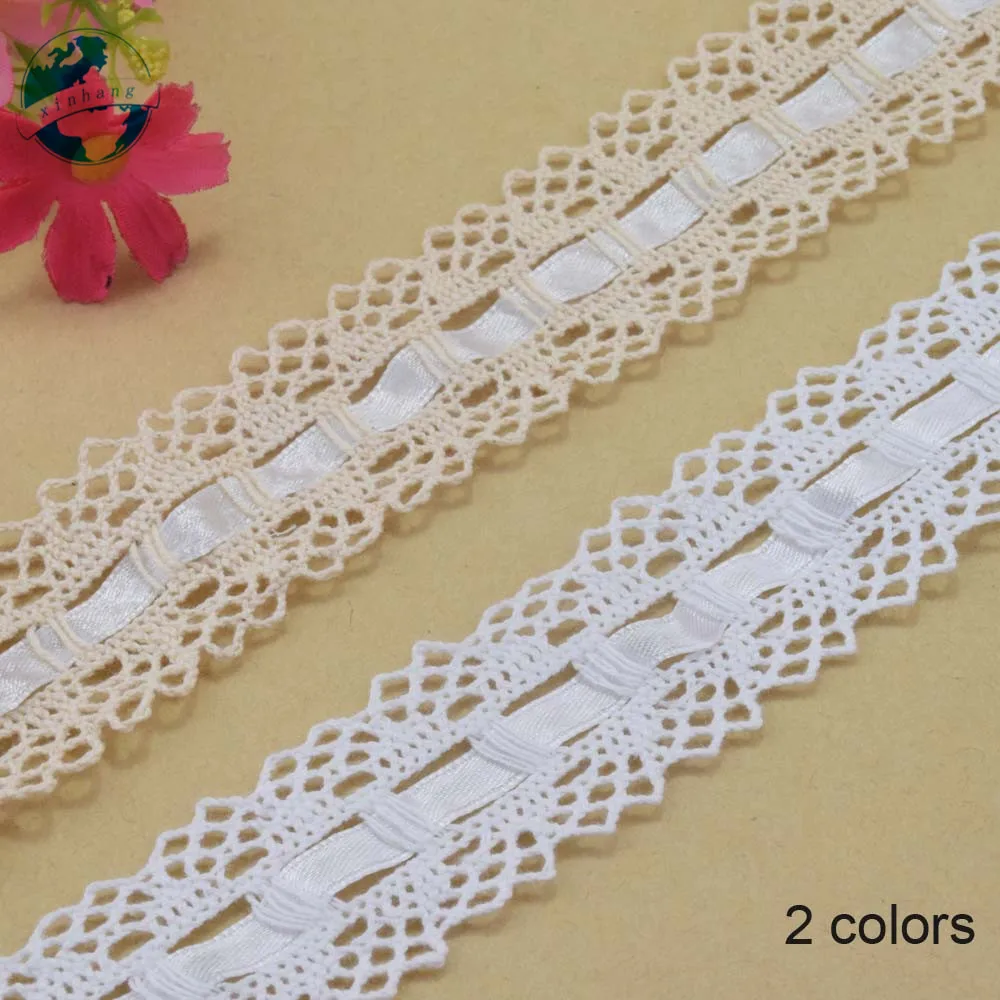 3cm 100% Cotton Embroidery Lace 2 Colors French Ribbon Fabric Guipure Diy Trims Warp Knitting Sewing Garment Accessories#3710