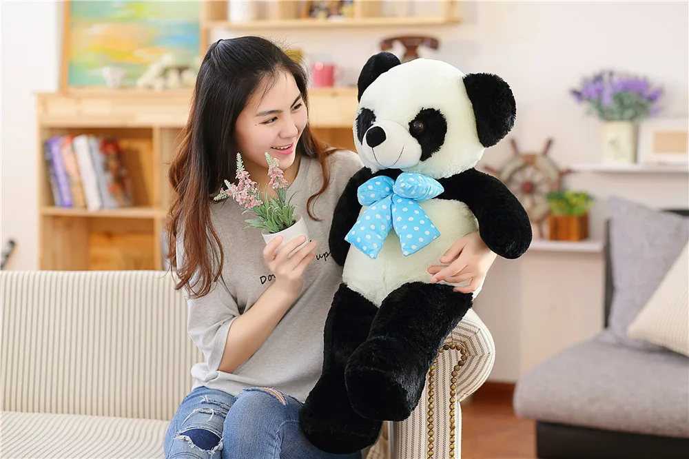 new plush blue bow panda toy lovely big panda doll gift about 100cm 0600