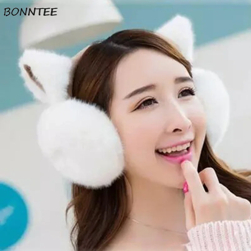 Earmuffs Women Aesthetic Warm All-match Kawaii Cat Ears Cotton Plush Womens Earmuff High Quality Korean Style Ear Warmers