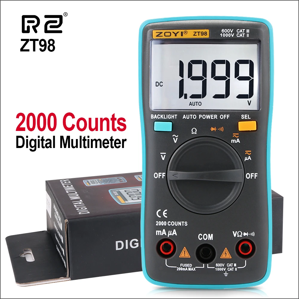 RZ Multimeter Test Leads Auto Range 6000 AC/DC Voltage Current Ohm Diode Resistance Capacitance Professional Digital Multimeter