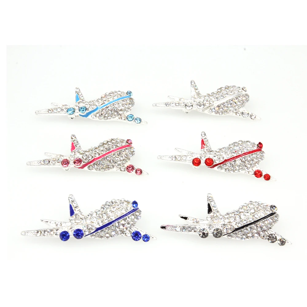 

100pcs/lot 6colors Fashion rhinestone jewelry decoration silver metal crystal airplane brooch pin for gift/paty/wedding