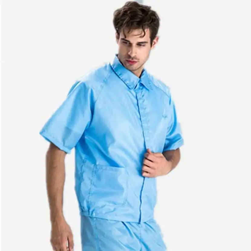 Summer Breathable Protective Overalls Clothing Anti Static Short Sleeves Jacket Food Cleanroom Workshop Dust-proof Work Clothes