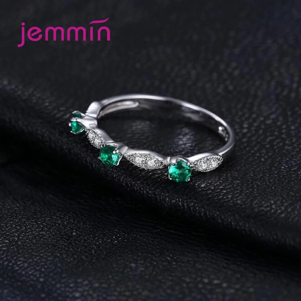 New Stylish 925 Silver  Flower Garland Charm Ring Green White Crystal Cubic Zircon Women Lady Party Accessories Jewelry