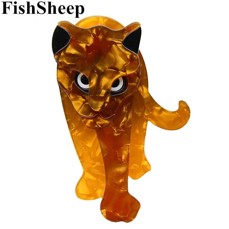 FishSheep Acrylic Leopard Brooches for Women Big Resin Animal Lion Tiger Brooch Pins Female Broches Jewelry Clothing Accessories
