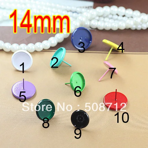 

Free shipping!!! 300sets Mixed Color Can Choose Copper Cabochon Settings Earring Post /pad 14mm with Earring stopper