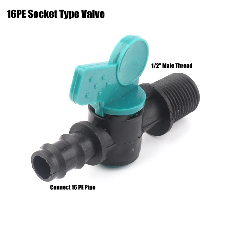2pcs 16 Irrigation PE Pipe Drip Tape Ball Valve Gardening Irrigation System Joints Farm Greenhouse Bonsai Irrigator Fittings