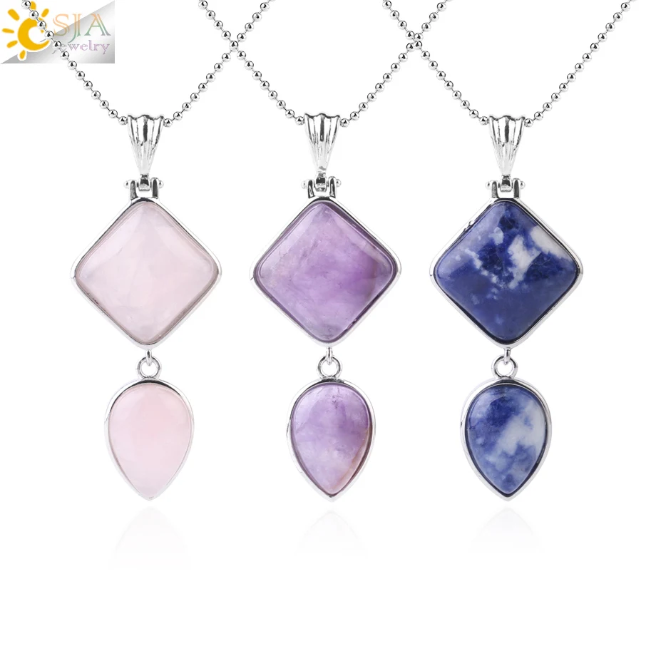 Csja Vrouwen Trendy Natuurlijke Quartz Water Drop Hangers Ketting Vierkante Healing Stones Geometrische Mode-sieraden Mannen Kettingen F815