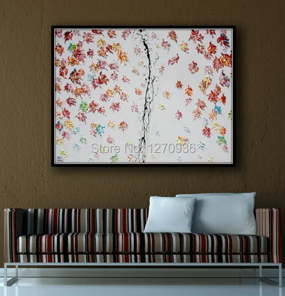 Red Tree Flower Petal Hand-painted Drop Knife Painting Hand Painted  Flower Oil Painting on Canvas Home Decor Flower Painting