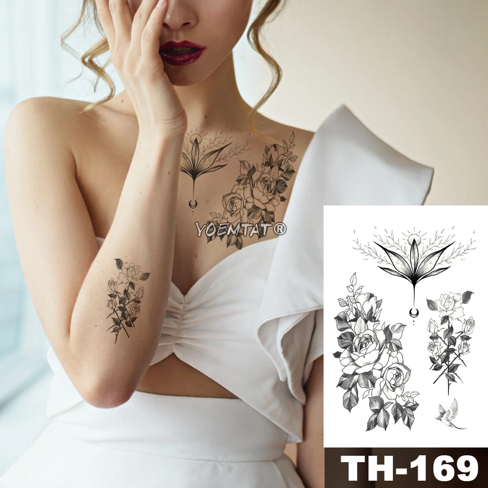 Waterproof Temporary Tattoo Sticker vine flower rose pattern Water Transfer Under Breast Sternum Shoulder body art fake tattoo