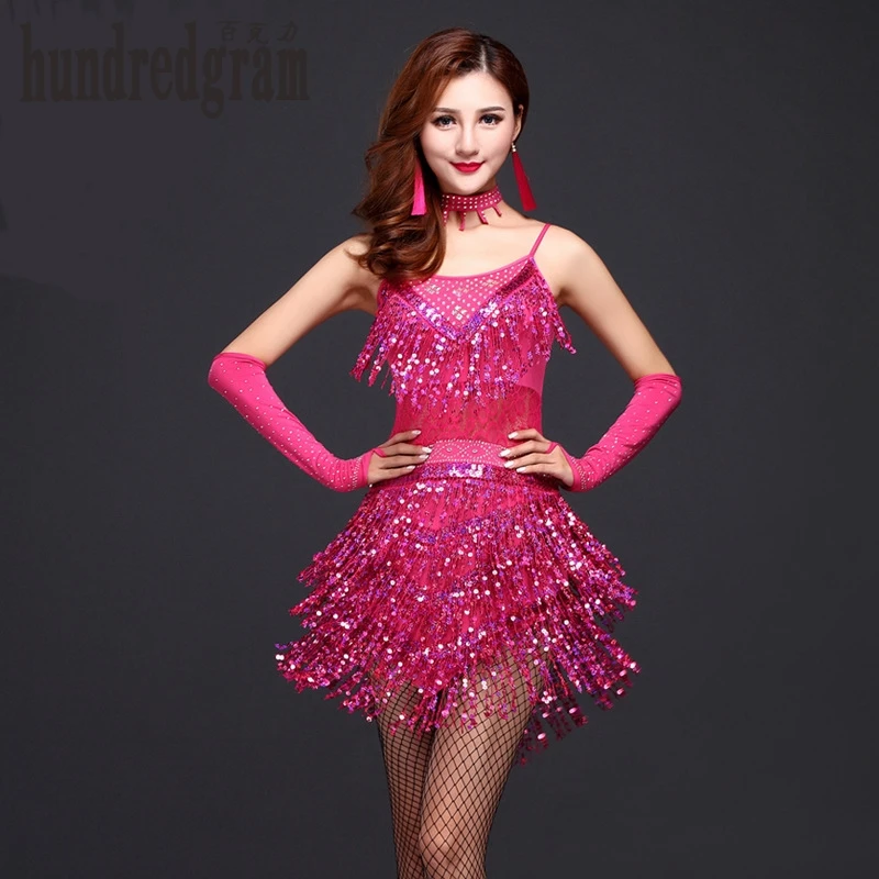 The new Latin dance costume sequined fringed skirt upscale adult costumes dance clothes-DO980