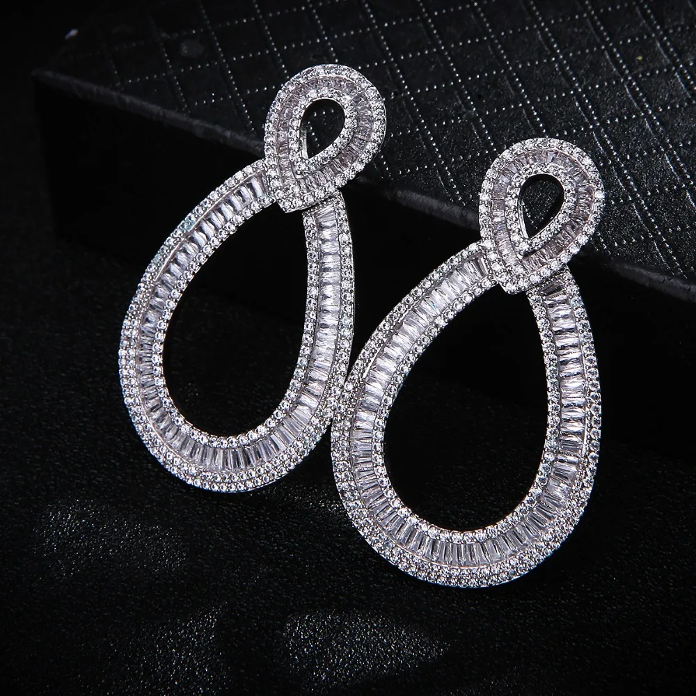 AAA Cubic Zirconia Pave Setting Baguette Stones Stud Earring s For Women Dubai Bridal Earring Aretes De Mujer Modernos E7644