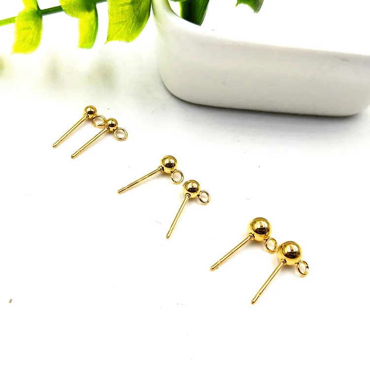 3/4/5/6mm 10pcs 316L Stainless Steel Golden Jewelry Post Earstuds Earrings Studs with Loop Earrings Jewelry Findings Accessories