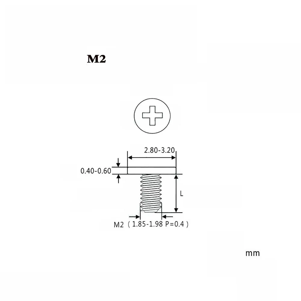 100Pcs M2 Carbon Steel Phillips Flat Thin Head Laptop Drive Screw Computer Repair Screw Harden Length 3/3.5/4mm