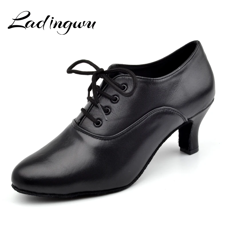 Ladingwu Pointe Dance Shoes Women\'s Genuine Leather Shoes For Ballroom Dancing Latin Woman Salsa Teacher Dance Shoes Heel 5cm