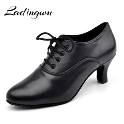 Ladingwu Pointe Scarpe Da Ballo Scarpe di Cuoio Genuino delle Donne Per Sala Da Ballo di Ballo Latino Donna Salsa Insegnante di Danza Scarpe Tacco 5 cm