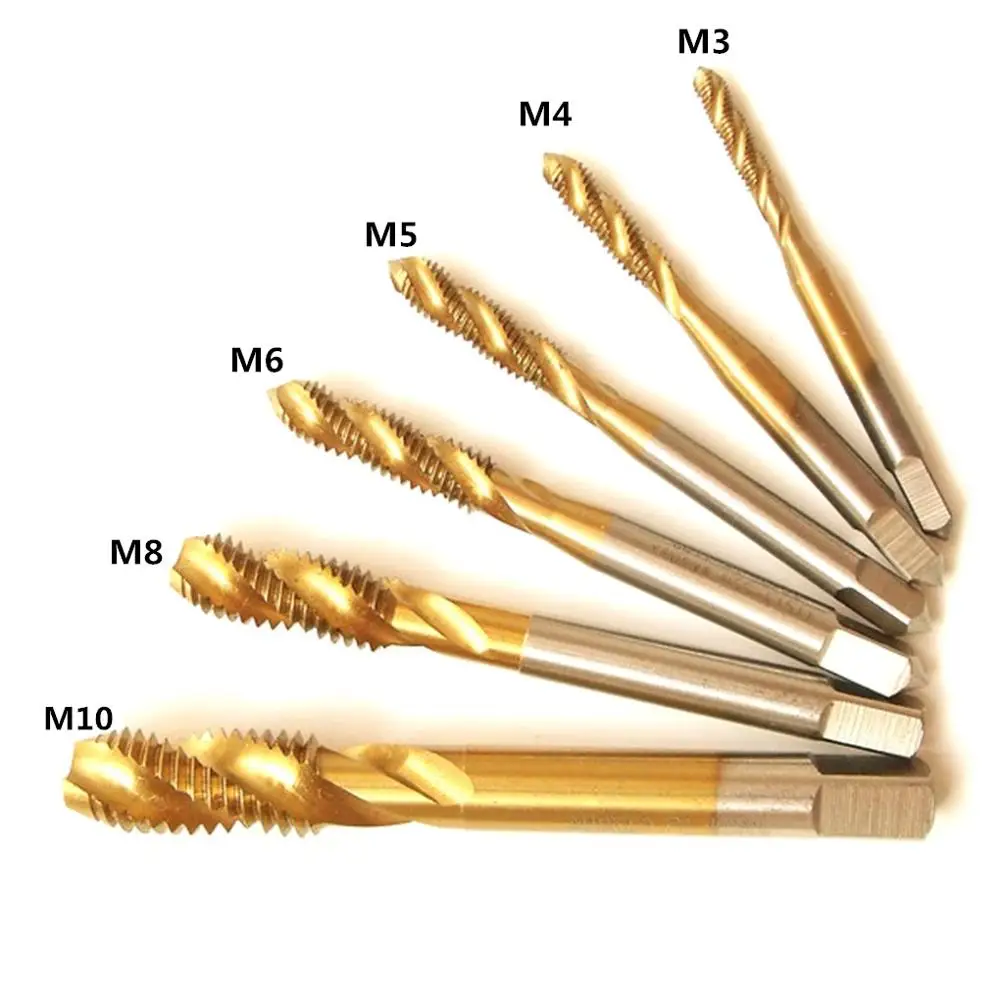 

6Pcs/Set HSS M3 M4 M5 M6 M8 M10 Machine Spiral Point Straight Fluted Hand Tap Screw Thread Metric Plug Drill Bit Tap Set