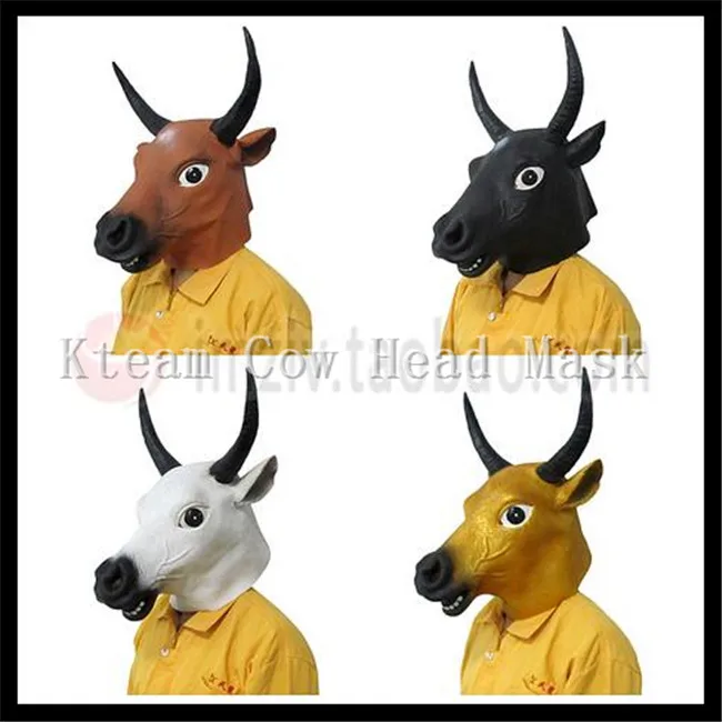 

Hot Sale 2016 Full Face Overhead Cosplay Masquerade Fancy Cow Mask Dress Up Latex Carnival party Cow mask theater prop Bull Mask