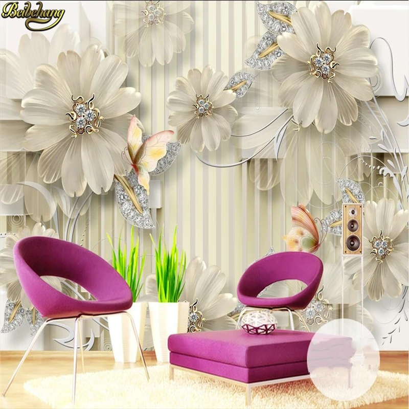 

beibehang 3D Stereo Royal Palace Jewelry Diamond Floral Wallpaper Background Wall Custom Photo Wall paper Large papel de parede