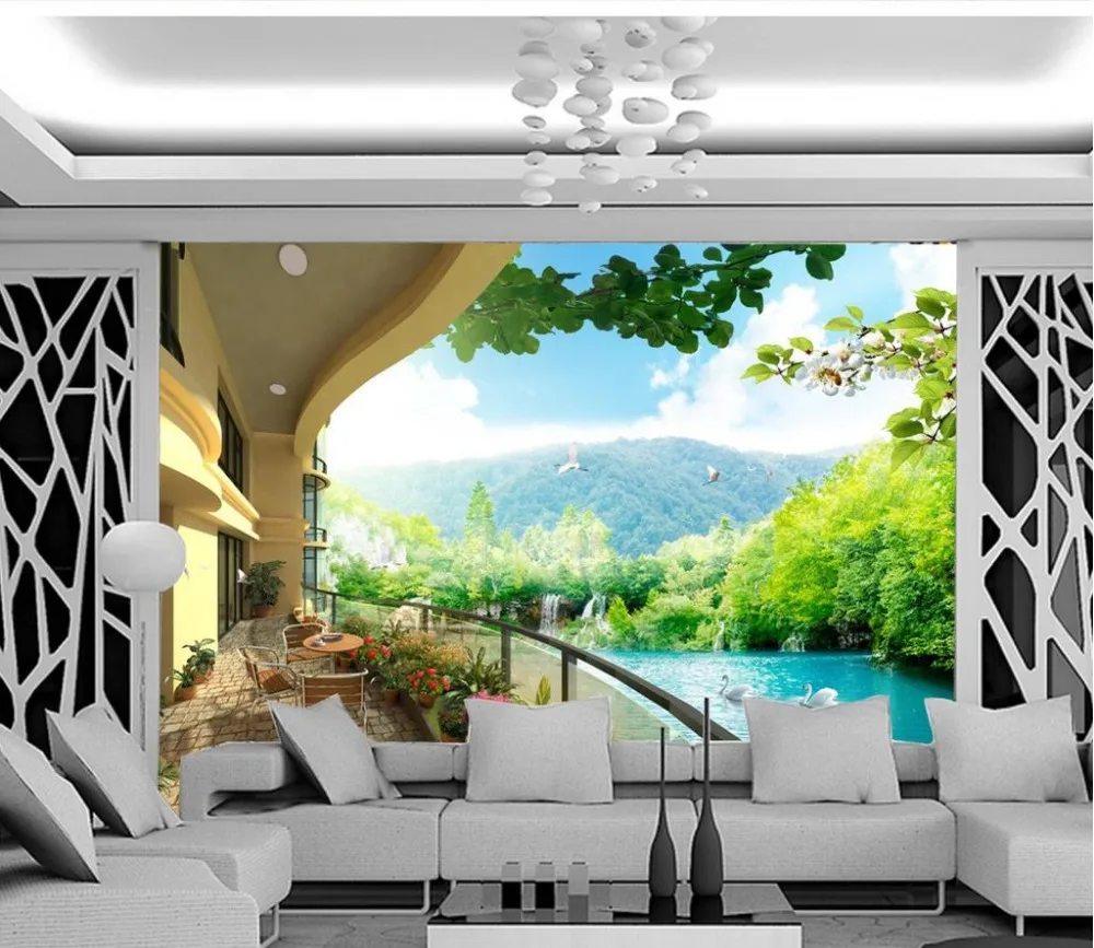 

3d wallpaper for room Natural view balcony background wall photo 3d wallpaper room modern wallpaper