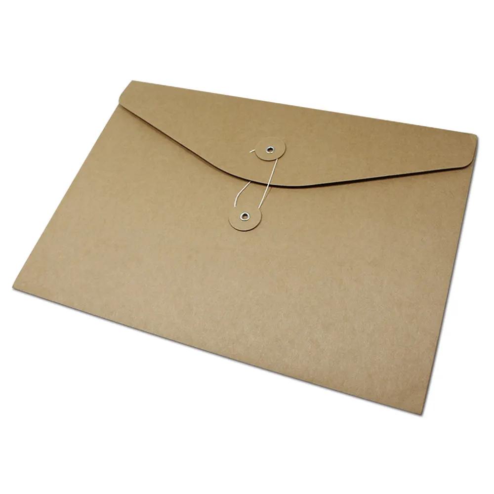 Brown Kraft Paper A4 Document Holder File Storage Bag Pocket Envelope Blank with Storage String Lock Office Supply Pouch