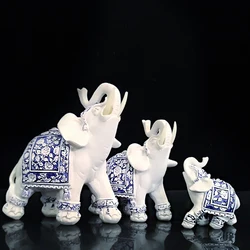 Imitation blue and white porcelain Elephant Figurines Resin Lucky Elephant Statue Garden miniatures Home Decoration Accessories