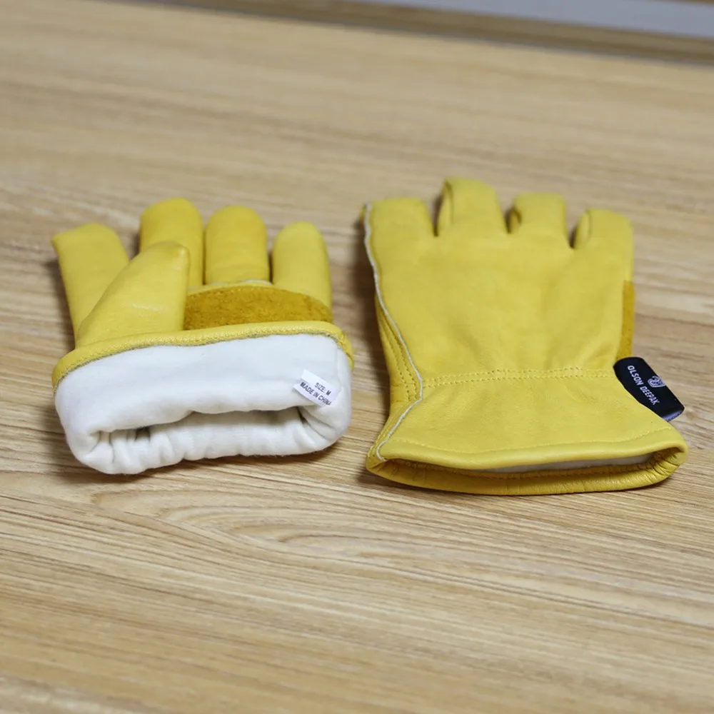 Guantes Térmicos de trabajo para hombres y mujeres, guantes de trabajo forrados de lana de motocicleta, cuero de vaca, invierno, frío, OLSON DEEPAK