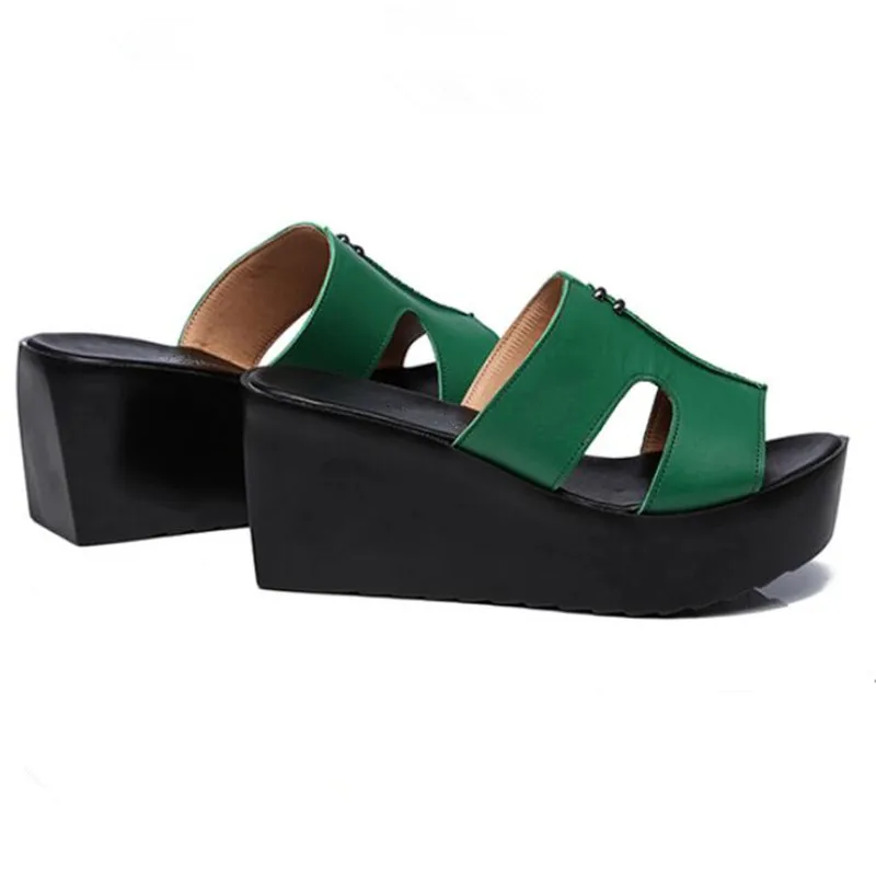 Elegant Comfortable Genuine Leather Shoes Woman Sandals Slippers 2024 Newest Platform Shoes Wedges Slippers Summer Women Sandals