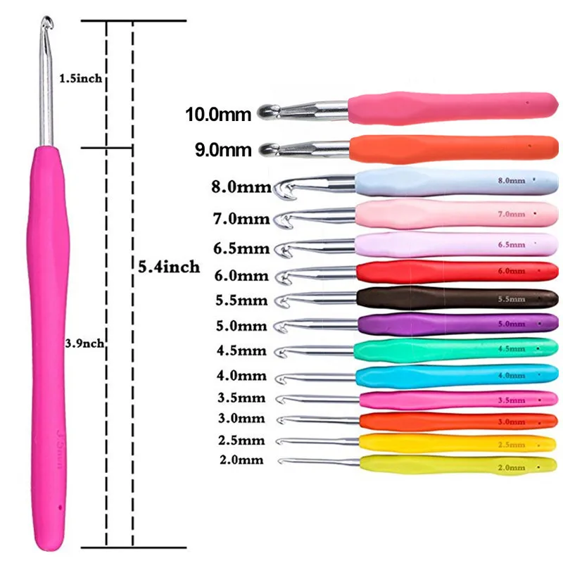 KOKNIT 46pcs Pack Crochet Hooks Set Big Size 8.0 9.0 10.0mm Soft Handle Crochet Needles Yarn Weave Knitting Needles Set With Bag