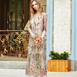 2022 fashion Embroidered flowers Dresses Women Half Sleeves Sheer Mesh sexy Party Dresses De Festa q208