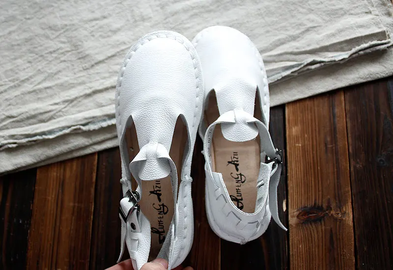 Careaymade-Genuine Leather Sandals,pure handmade white shoes ,the retro art mori girl Flats shoes,Japanese retro shoes