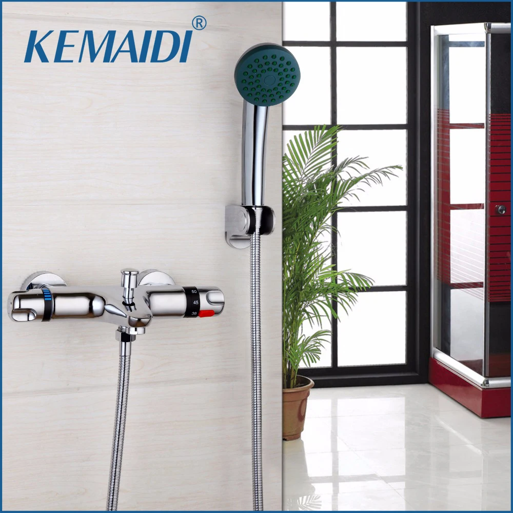 KEMAIDI Thermostatic Bathtub Faucet Bath Wall Mounted Bath Thermostatic Faucet Mixer Handle Shower Exposed Valve Bottom Brass